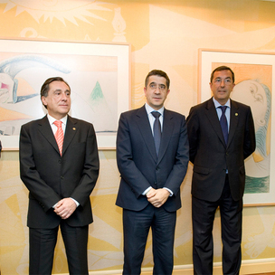Patxi Lpez junto a los tre diputados generales y el presidente de EUDEL