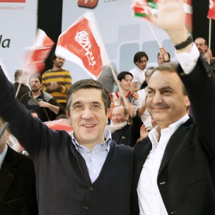 Zapatero ha criticado la actitud de Ibarretxe en su intervencin junto al candidato a lehendakari, Patxi Lpez
