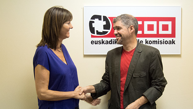 Idoia Mendia Unai Sordekin (CCOO) Bilbon. [Argazkia: Euskal Sozialistak]