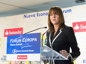 Idoia Mendia en el desayuno informativo del #ForuEuropa #TribunaEuskadi. [Foto: Socialistas vascos]